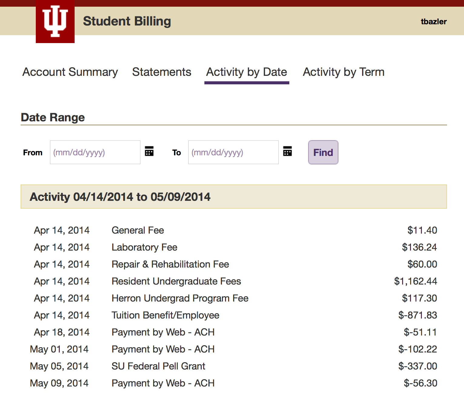 Activity by Date Wireframe