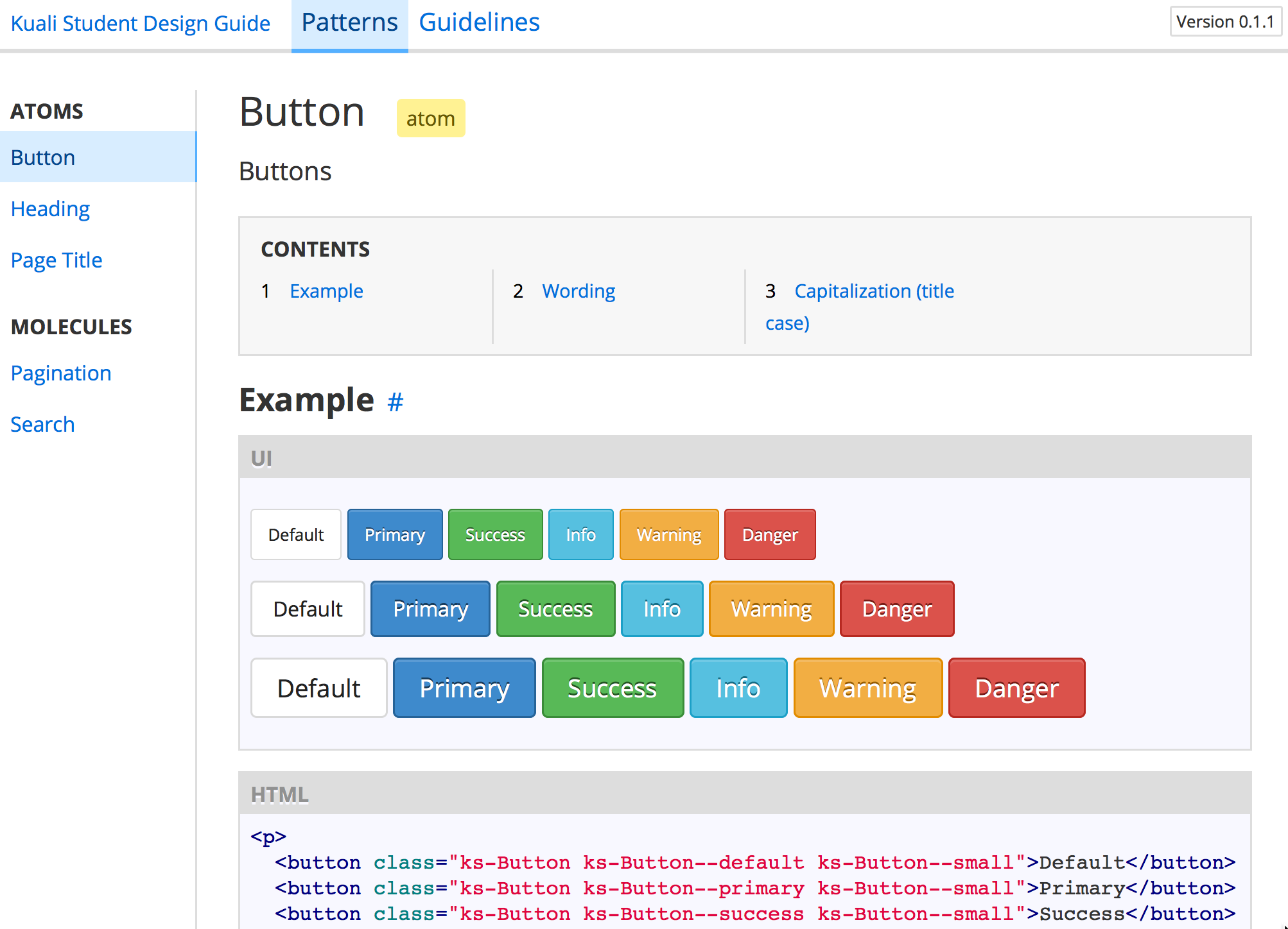 Example page from the design guide proof of concept