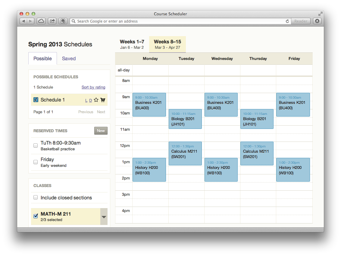 Scheduler calendar view